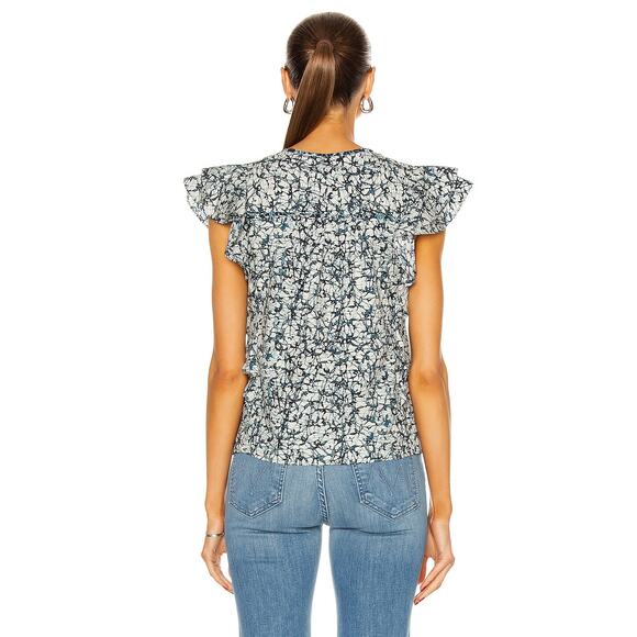 Veronica Beard Joi Abstract Print Flutter Sleeve Blouse in Navy Blue size 12 - Picture 5 of 10